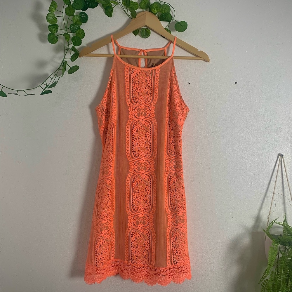 Coral / Orange Woman’s Lace Dress  (Size:S) Dress || Forum